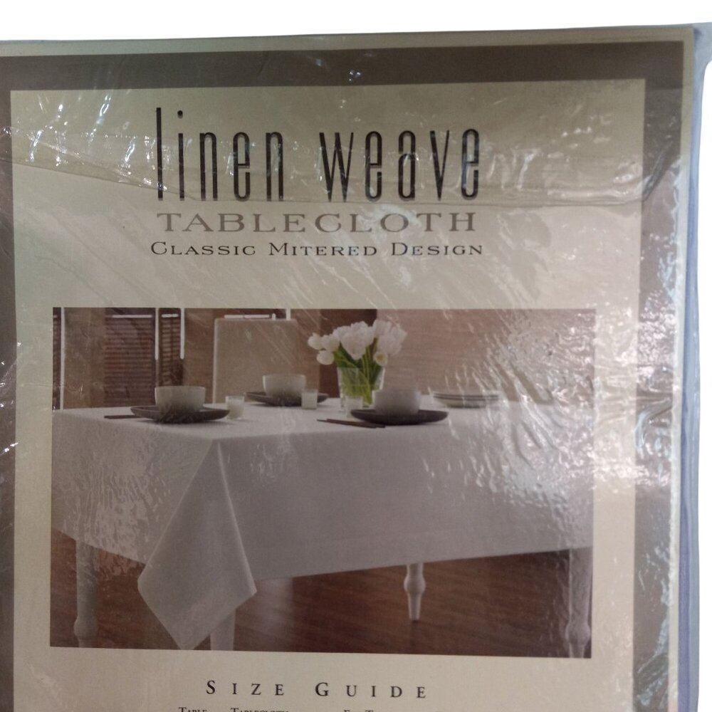 Linen Weave Tablecloth 70" Square Classic Mitered Design Lavender Vintage NEW - Picture 5 of 10